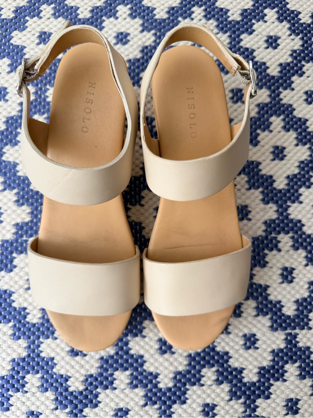 Nisolo Neutral Cream Leather Double-Strap Sandals